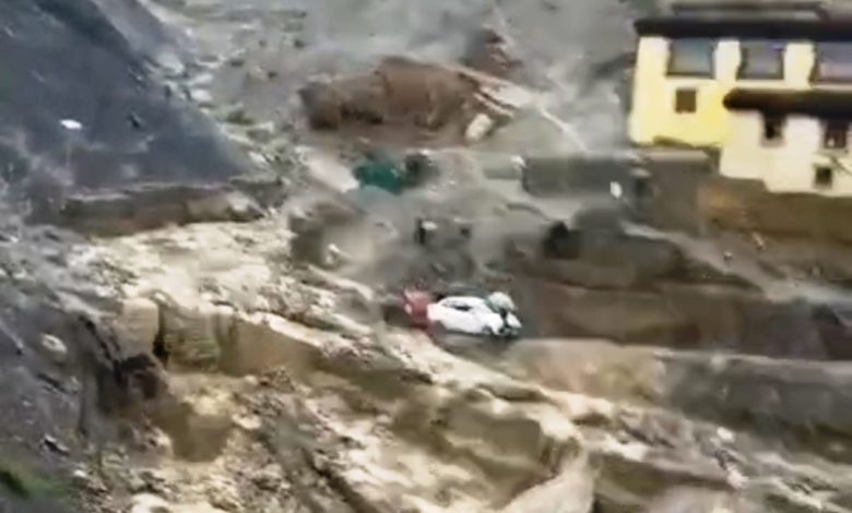 Cloud burst also caused flood in drain in Chicham village of Kaza. 1 vehicle washed away.