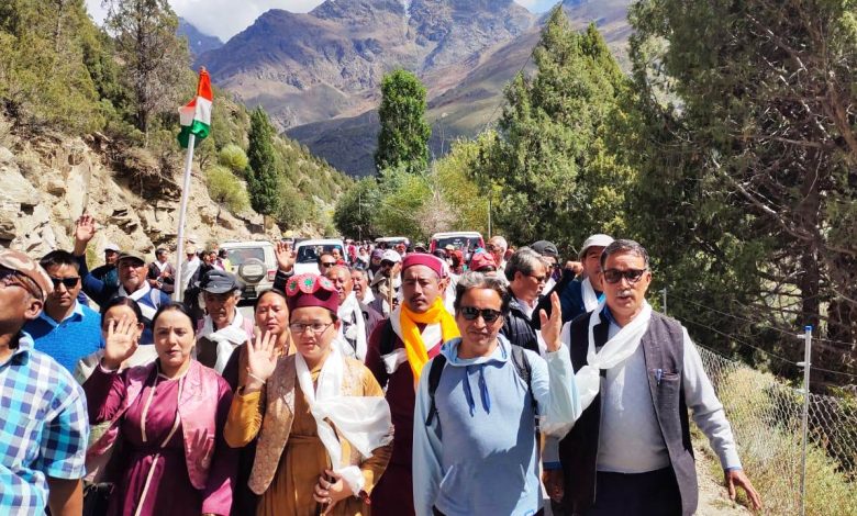Famous environmentalist and social worker Sonam Wangchu's padyatra to Kiyor village of Gram Panchayat Yurnath, Lahaul and Spiti.