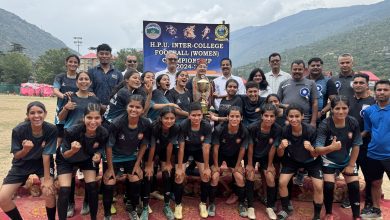 Female football players of Dharamshala College won the Intercollege Women's Football Championship
