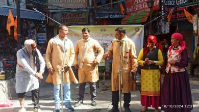 Information related to disaster management through songs and street plays by the artists of Mannat Kala Manch Kullu.