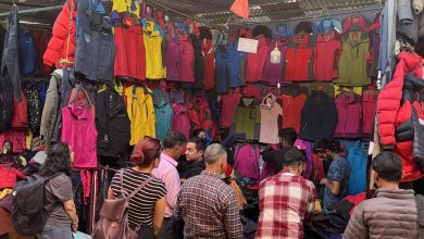 Crowd of people gathered in the temporary market for Dussehra festival for shopping