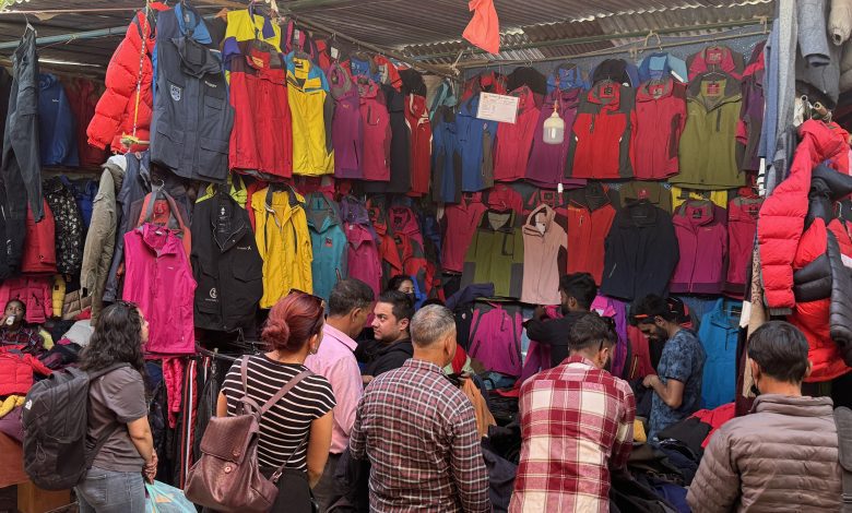 Crowd of people gathered in the temporary market for Dussehra festival for shopping
