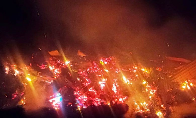 4 houses burnt to ashes in a fire in Tiun village, an inaccessible area of Laghati.