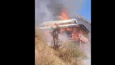 Two and a half storey wooden house burnt to ashes in world famous ancient village Malana