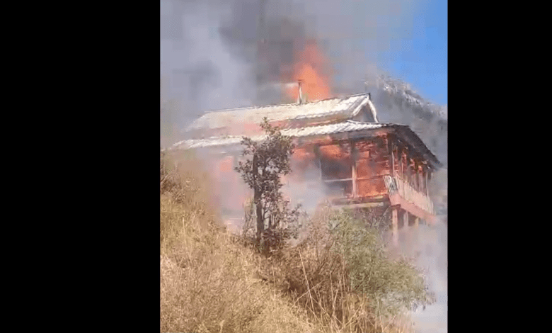 Two and a half storey wooden house burnt to ashes in world famous ancient village Malana